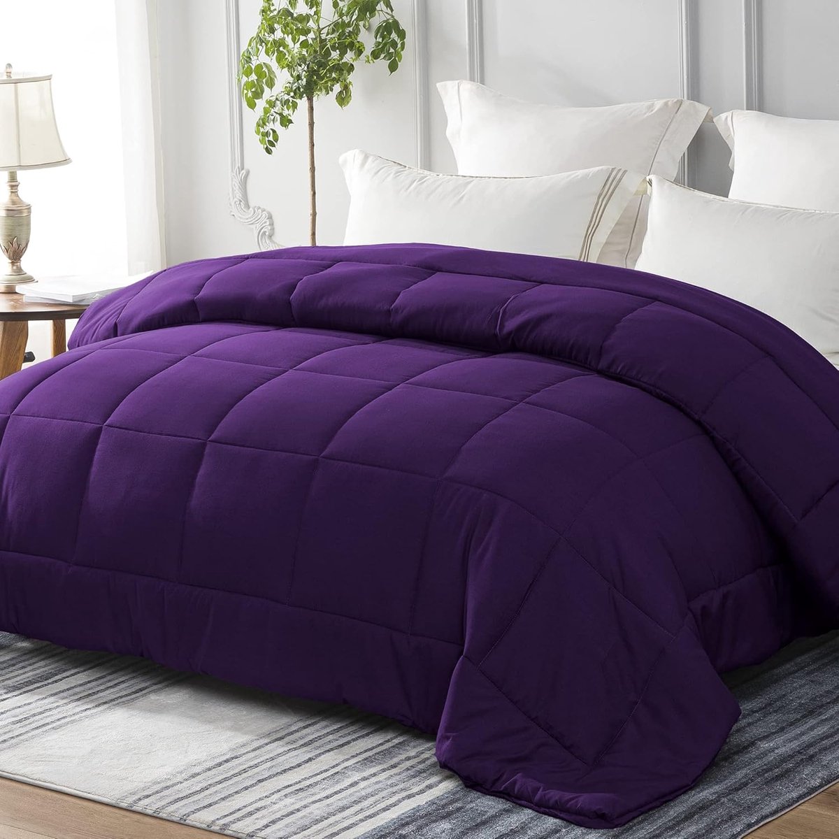 4-seizoenen dekbed, 220 x 240 cm, paars, en microvezel, ademend en superzacht all-season dekbed, doorgestikte slaapdeken