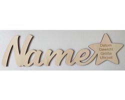 Gepersonaliseerd Houten Decoratie - Naam Hout Uitsnijding - Babykamer Decoratie - Op Maat Gemaakt Unicaat - 40cm Breed - Natuurlijke Kleuren