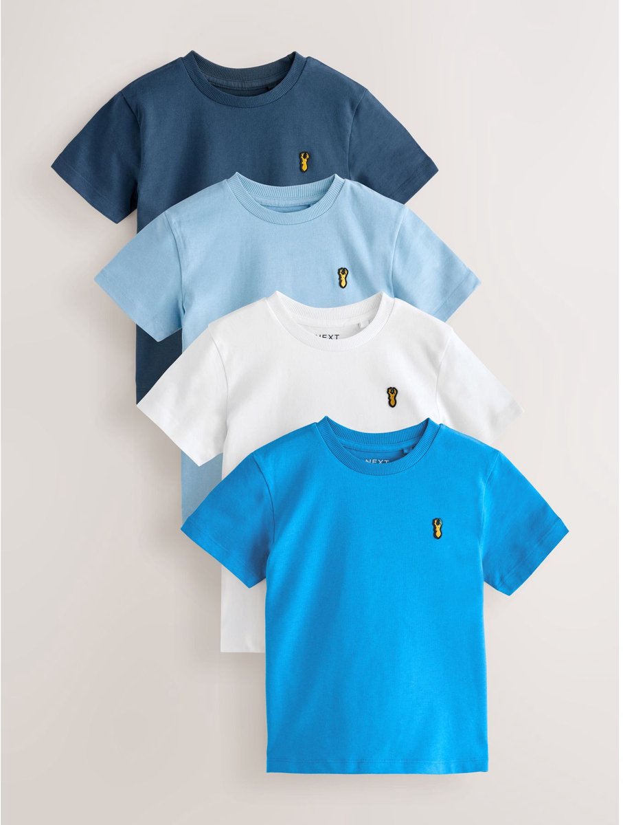 Next - Jongens - T-shirts met korte mouwen en geborduurd rendier, verpakking van 4 - Blauw