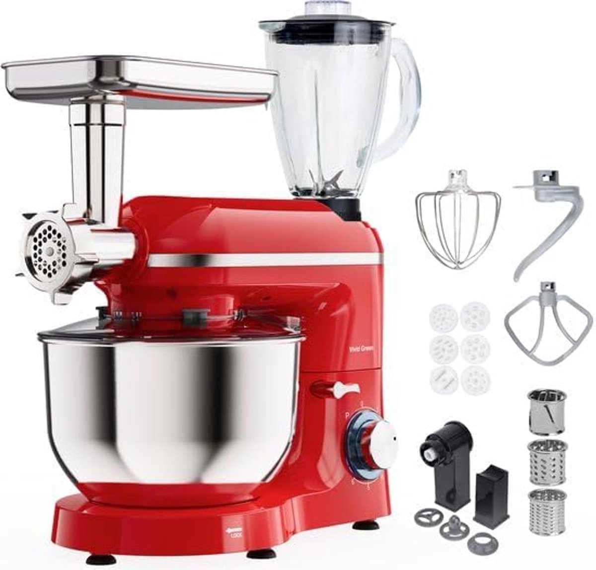 Keukenmachine - Keukenrobot Foodprocessor - Bakken en Koken - 15 Delige Set - 6.2L Kom - Rood