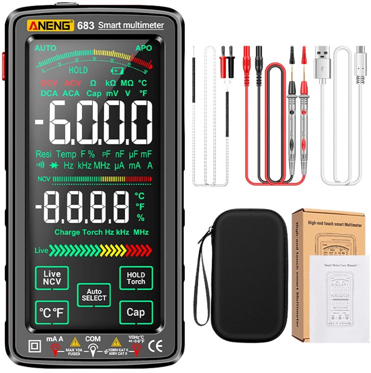 Digitale Multimeter - Universele Meter - Spanning Stroom Meten - VA Kleur Touchscreen - 206 x 11 x 55 cm