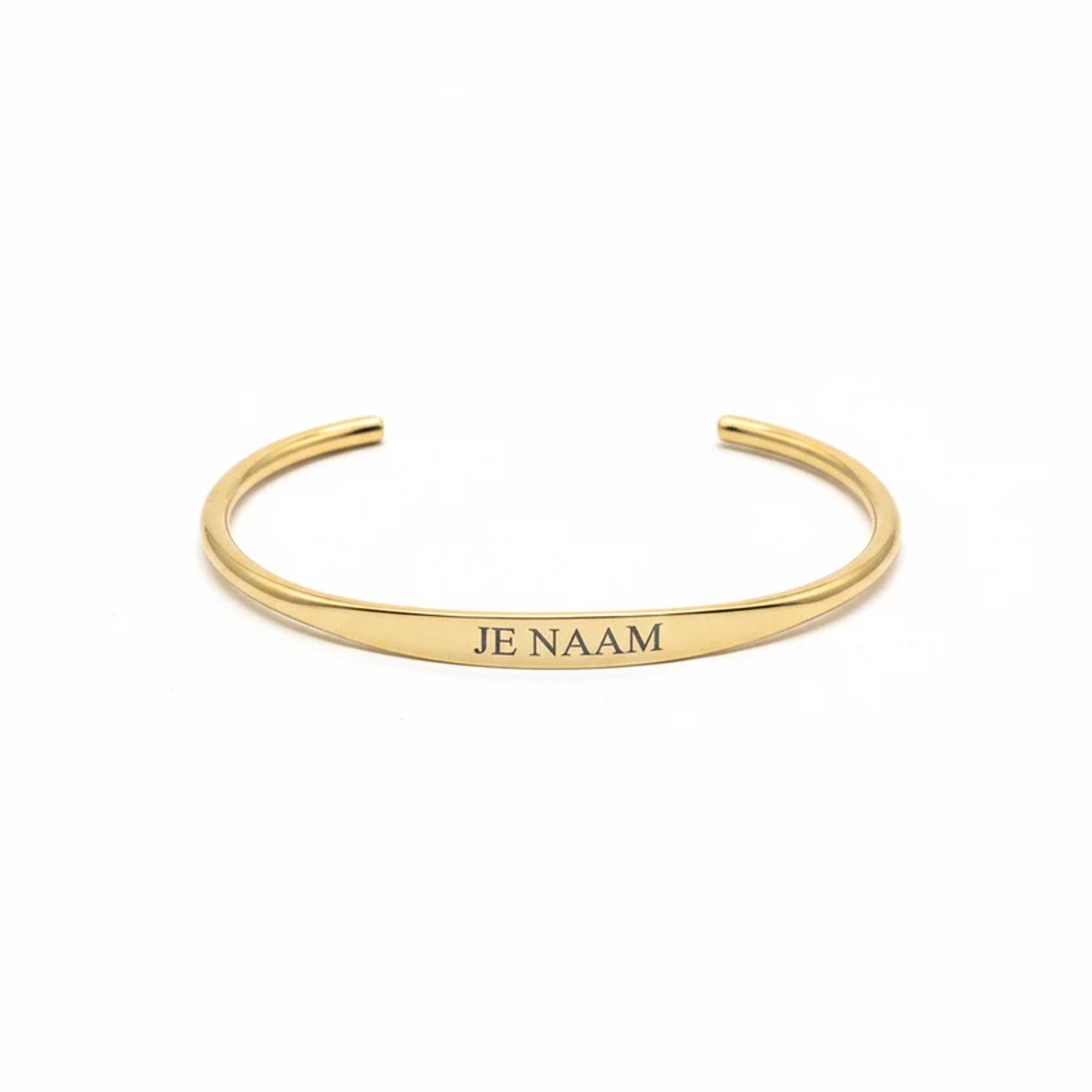 Armband met graveer, Armband met naam, Armband met gravure goudkleurig - minimalistische bangle - open cuff - RVS, Armband met naamplaatje ,graveerarmband
