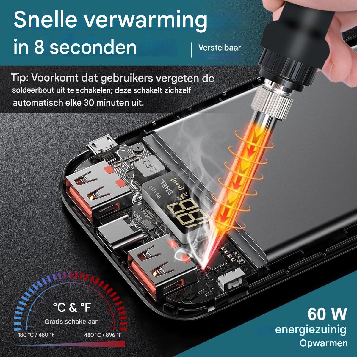 GELLDG Soldeerbout met Snel Opwarmen - Draadloze Lötstation met USB-C & Type-C Poorten - Automatisch Temperatuur Geheugen - Geschikt voor Makita 18V Accu - Voor Elektronica Reparatie en Huisprojecten - Kunststof Behuizing - 5.2x11.4x8.5cm – foto 7