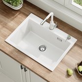 HOROW Spoelbak Keuken Graniet Wit 60×45 cm - Gootsteen - Keukenspoelbak - Opbouw Wasbak Keuken- Overloop en Sifon