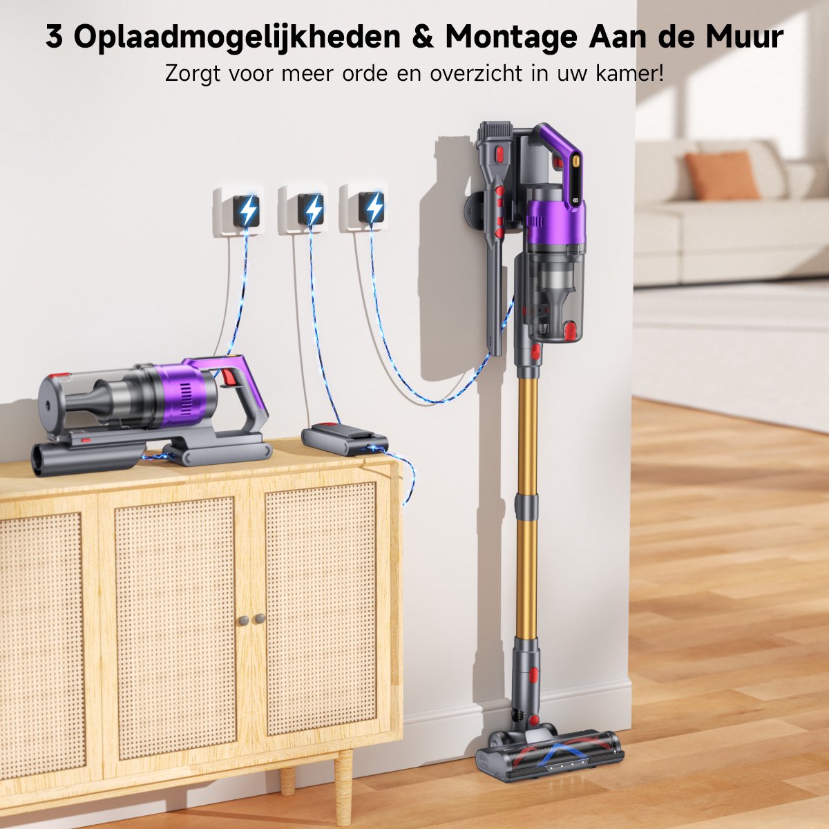 Tdyon Steelstofzuiger Draadloos-70000 Pa Zuigkracht/680W/75 Min/1,8 l, Wassertank-Akku-Stielstaubsauger -LED, Anti-Tangle-HEPA-filtratie — afbeelding 6