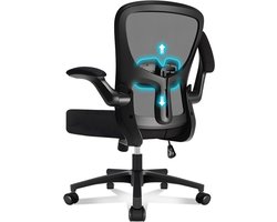Durrafy Bureaustoel - Ergonomische Bureaustoel - Bureaustoelen voor Volwassenen - Office Chair - met Lendensteun & 90° Opklapbare Armleuningen | Verdikt en Verbreed Zitkussen | Hoogteverstelling - Stoel Tot 150kg - Zwart