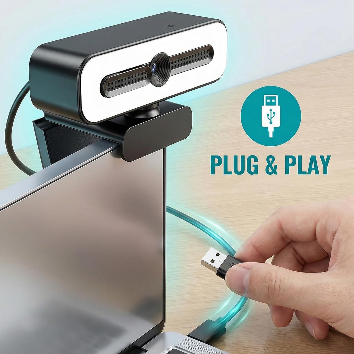 Webcam Full HD - 1080p - Webcam Met Microfoon - USB - Webcam voor PC - Windows & Mac - for Video Chat, Video Conference or Live Streaming - Zwart thumbnail 4