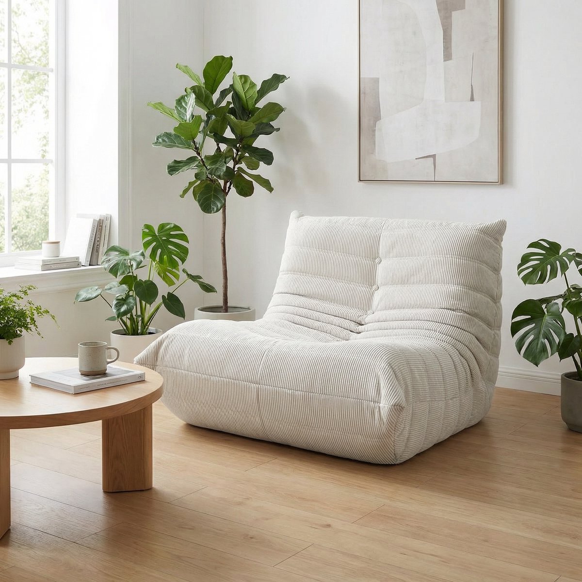 Zipsofa Relax Fauteuil - 1-zits Loungestoel met Rugleuning - Lazy Stoel - Montagevrij & Ergonomisch - 80x100x72 cm - Gebroken Wit