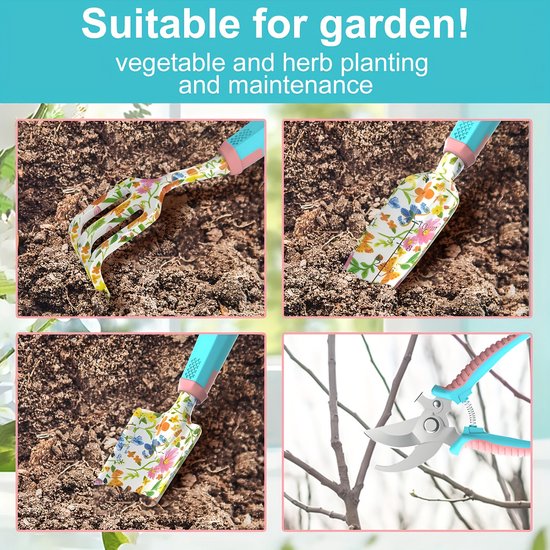 Tuingereedschap Set met Tas Bloemenprint Tuinset Duurzaam Compleet Cadeau van Tuingereedschap. — afbeelding 2