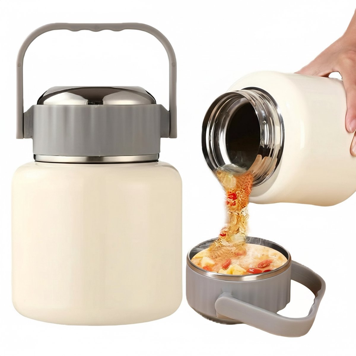 Hearyoo Lunchboxen Thermosbeker 900ml - Vacuüm Isolatie - Lekvrij - 316 RVS - Draagbaar - Soep & Lunchbeker - Wit