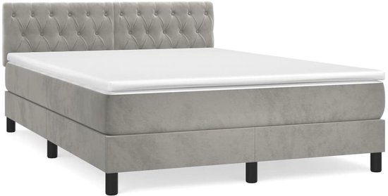 vidaXL - Boxspring - met - matras - fluweel - lichtgrijs - 140x190 - cm