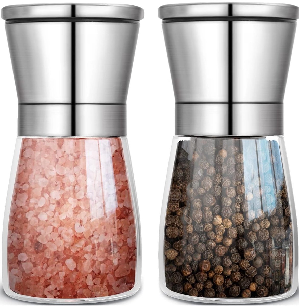 carmdering - Zout- en pepermolen - RVS en doorzichtige molens - Verstelbaar keramisch maalwerk - Navulbare kruidenmolens voor zout en peper - 2 stuks - Voor thuis en restaurant - Zwart