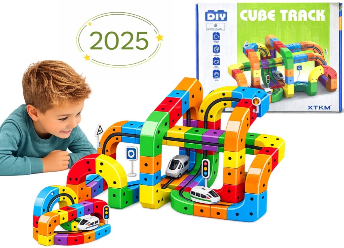 Goodz4All 3D Cube Tracks Treinbaan DIY 123-Delig - Magisch Speelgoed - Montessori Speelgoed - Bouwspeelgoed - Blokken Bouwstenen - STEM Speelgoed USB - Oplaadbaar 3+ Uitbreidbaar