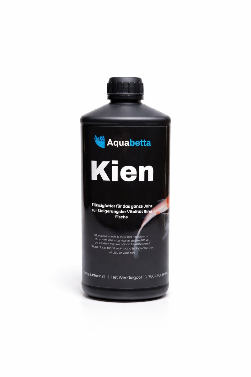 Aquabetta Kien 1L | Vloeibare voedingsaanvulling voor koi | Met probiotica, enzymen en kruiden | Bevordert spijsvertering en gezondheid | Voor een gezonde vijveromgeving | Voor temperaturen onder 12°C