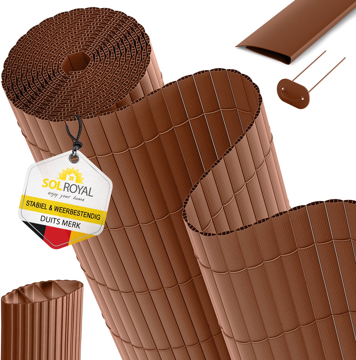 Sol Royal PVC Privacy Screen 180x300 cm Drievoudig Versterkt – Kunststof Balkon Privacy Fence met Clips & Afdeklijst – Tuinafscheiding Windbescherming Weerbestendig UV-bestendig – Bruin
