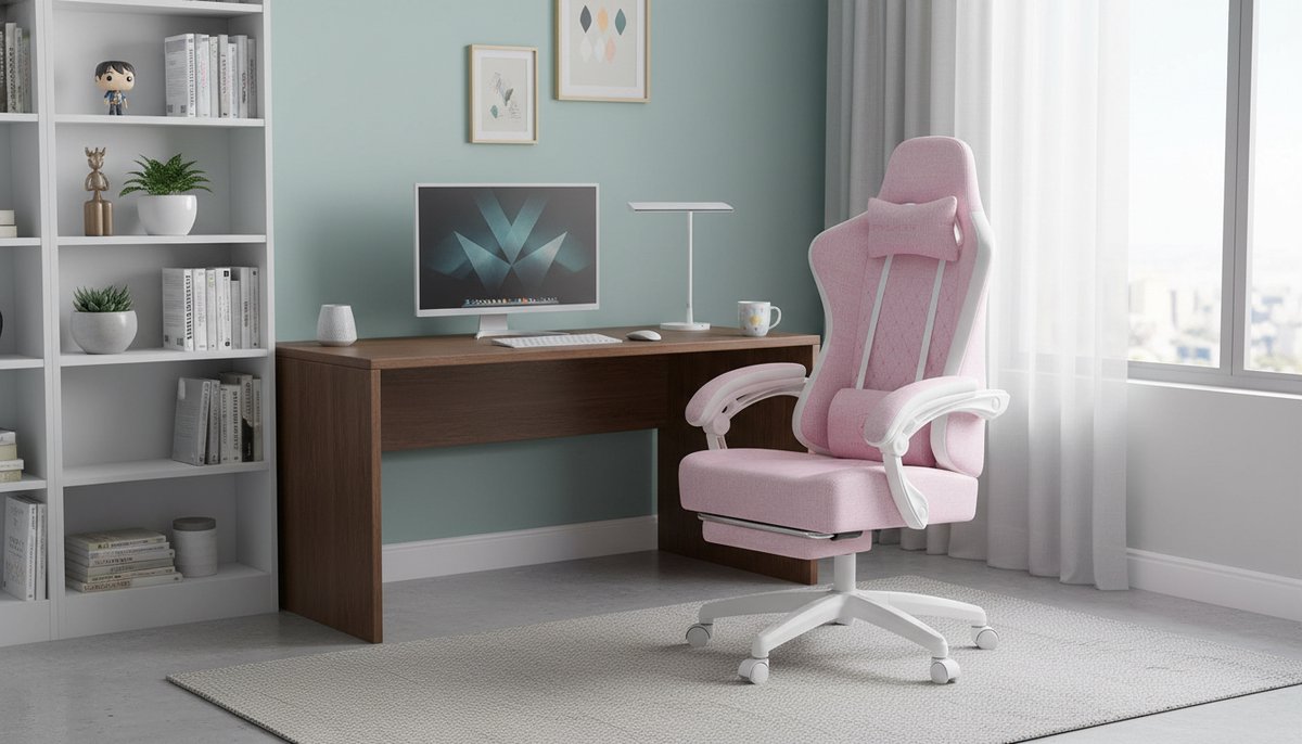Gamingstoel Casa Velluto Premium Ergonomische Draaistoel – Roze-Wit – Pocketvering-Zitkussen – 135° Relaxfunctie met Voetensteun – 150 kg Belastbaar – Ademend Technische Stof – Thuiswerk & Gaming