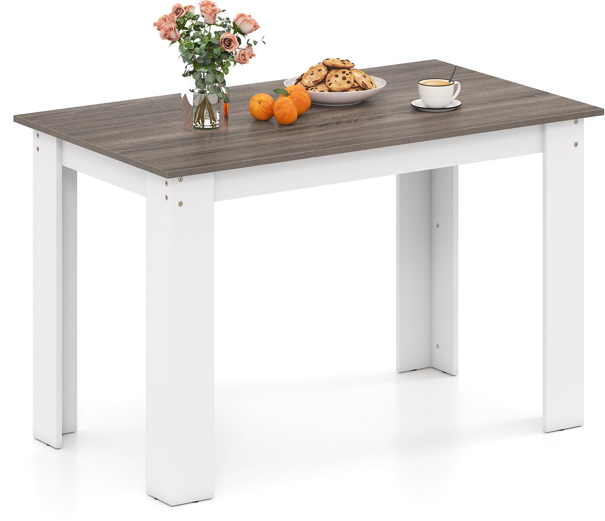 Costway Eettafel voor 4-6 personen, eetkamertafel, 120 x 70 cm, keukentafel, hout, rechthoekige houten tafel, tafel voor eetkamer, woonkamer en werkkamer Wit