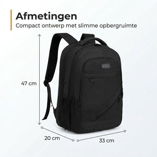Sac à dos étanche antivol avec station de charge USB - Sac pour ordinateur portable jusqu'à 17 pouces - pour femme et homme - Zwart de Zedar