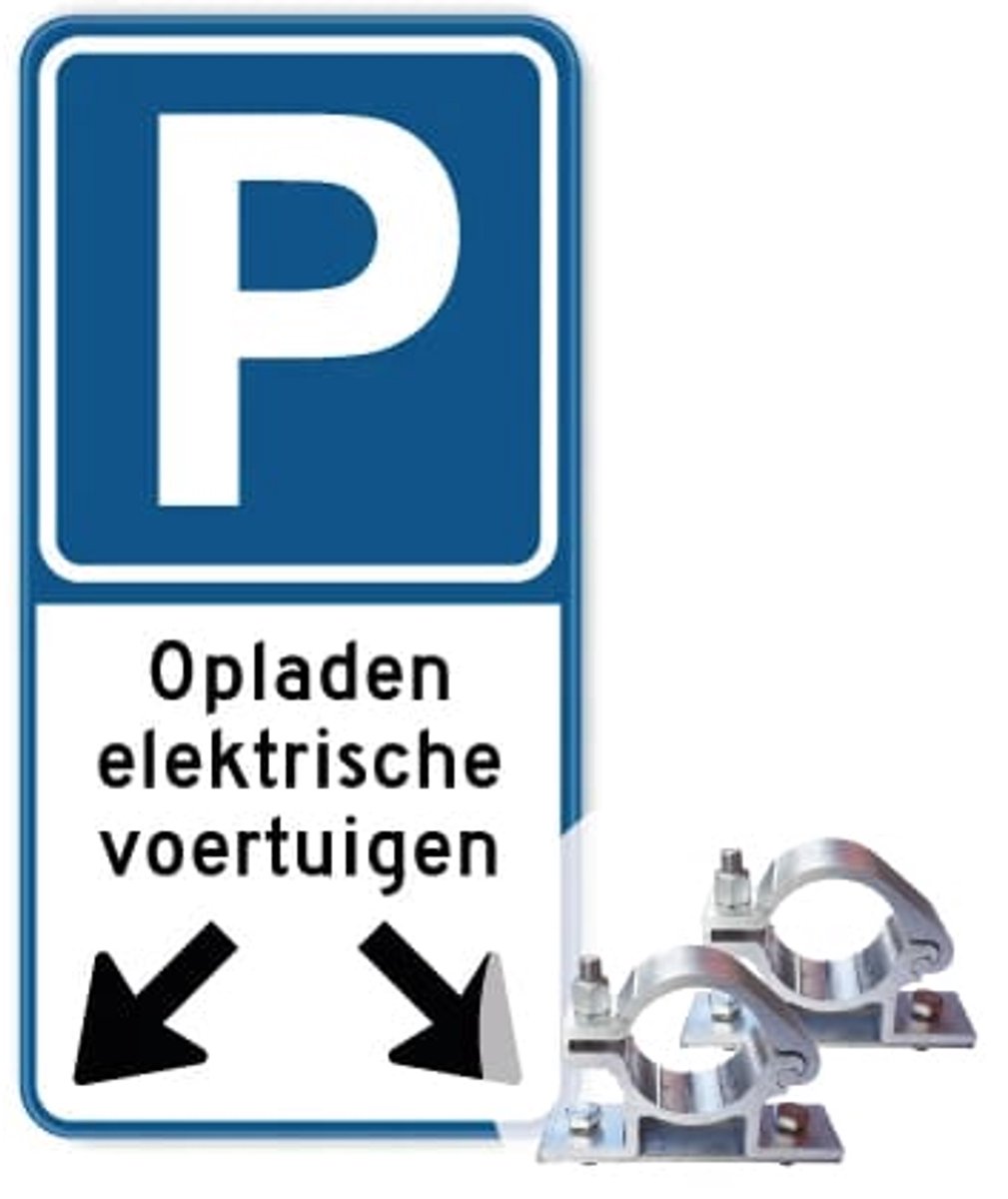 Bord opladen elektrische voertuigen met pijlen 30x60 cm - Bevestiging: Met paalbeugels Ø48mm