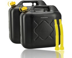Jerrycan 20 Liter Set van 2 – Kunststof Brandstof Jerrycan Zwart met Schenktuit – Geschikt voor Benzine Diesel Olie – Brandstoftank 2x 20L – Jerrycan Brandstof Opslag Kunststof