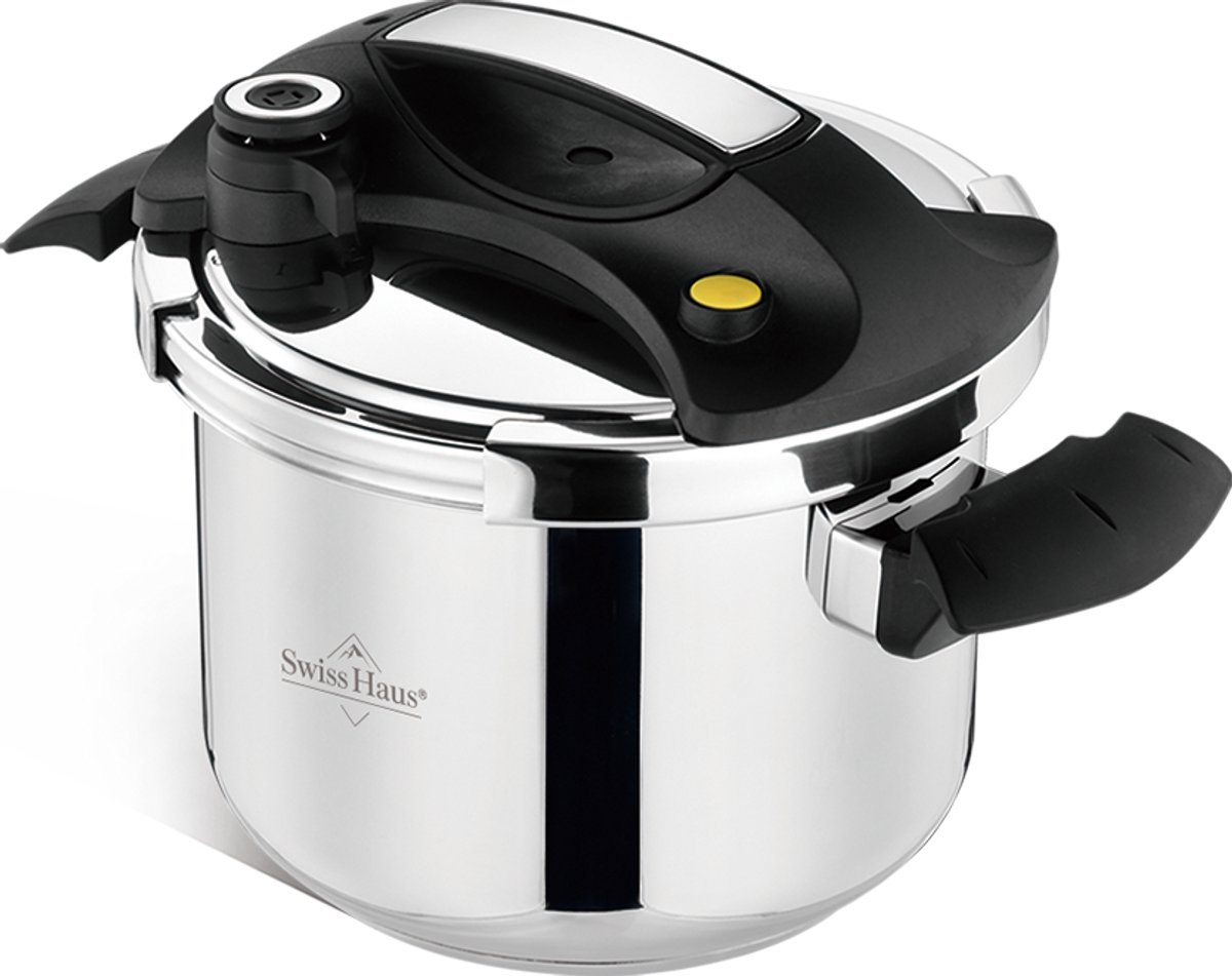 Swiss Haus® PCQ10L Snelkookpan Inductie - 10 Liter / Ø 24 cm - PFAS Vrij - RVS Snelkookpannen Voor Alle Warmtebronnen - Pressure Cooker - Instant koken - Eenhandig Mechanisme - RVS