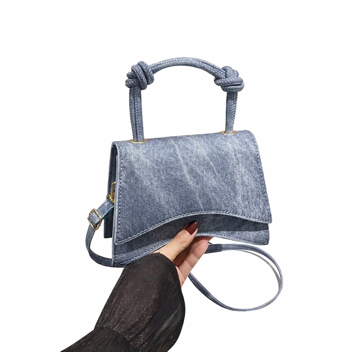 Kahil Denim Schoudertas Dames Kleine Handtas Crossbody Tas Blauw Met Schouderband