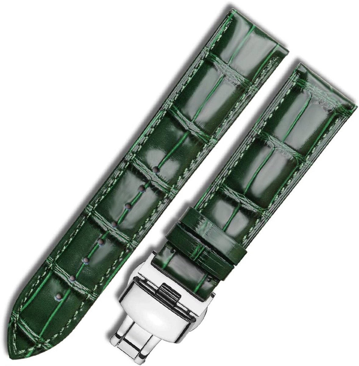 Horlogeband Leer - Vervangend Bandje - Klassiek Design - Vlinder Sluiting - 18 20 22 24 mm - Donkergroen Bruin Blauw