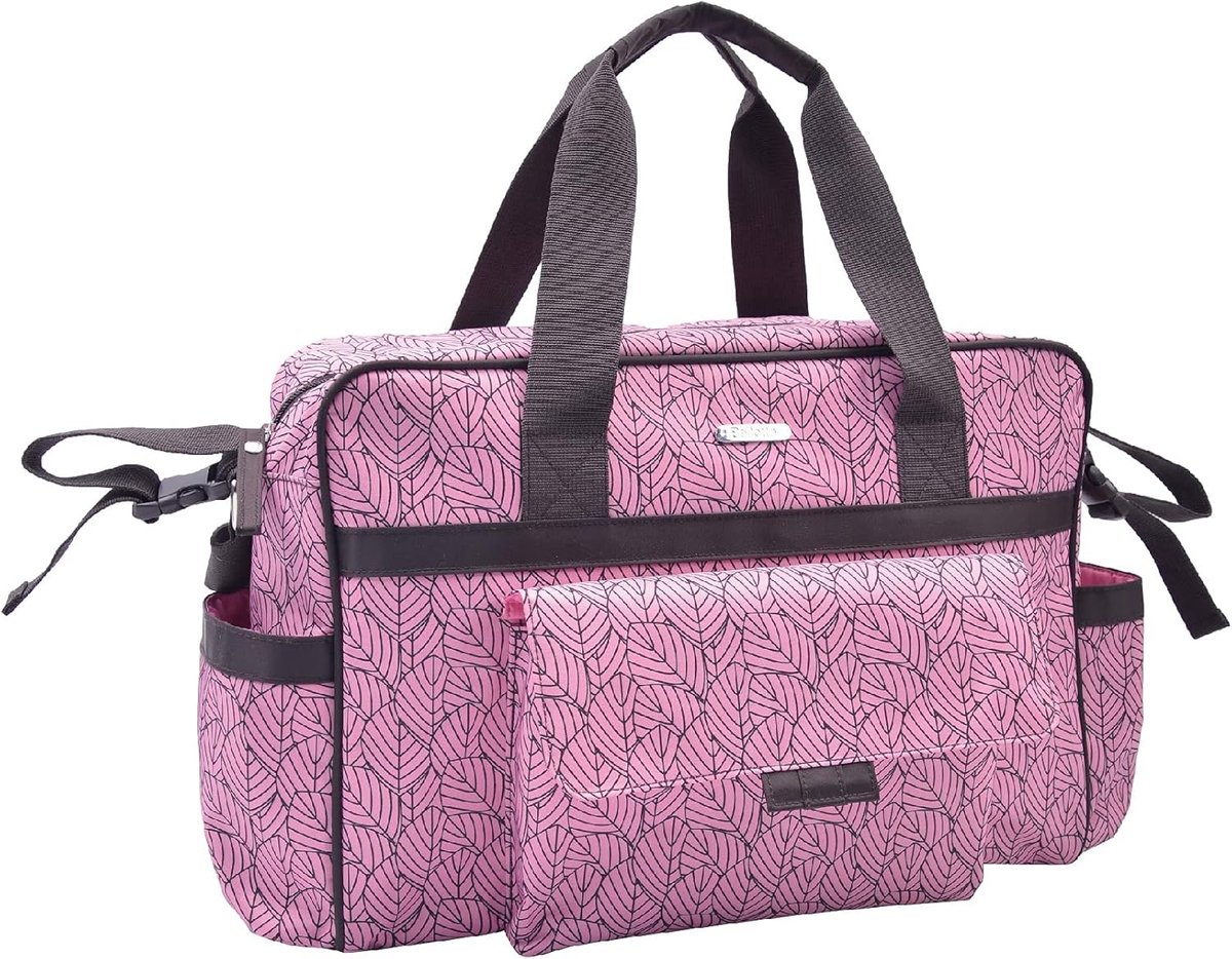 Multifunctionele Luiertas - Draagtas Baby - Babyverzorging Onderweg - Waterdicht Inclusief Kussen - 39 x 29 x 14 cm - Bladpatroon