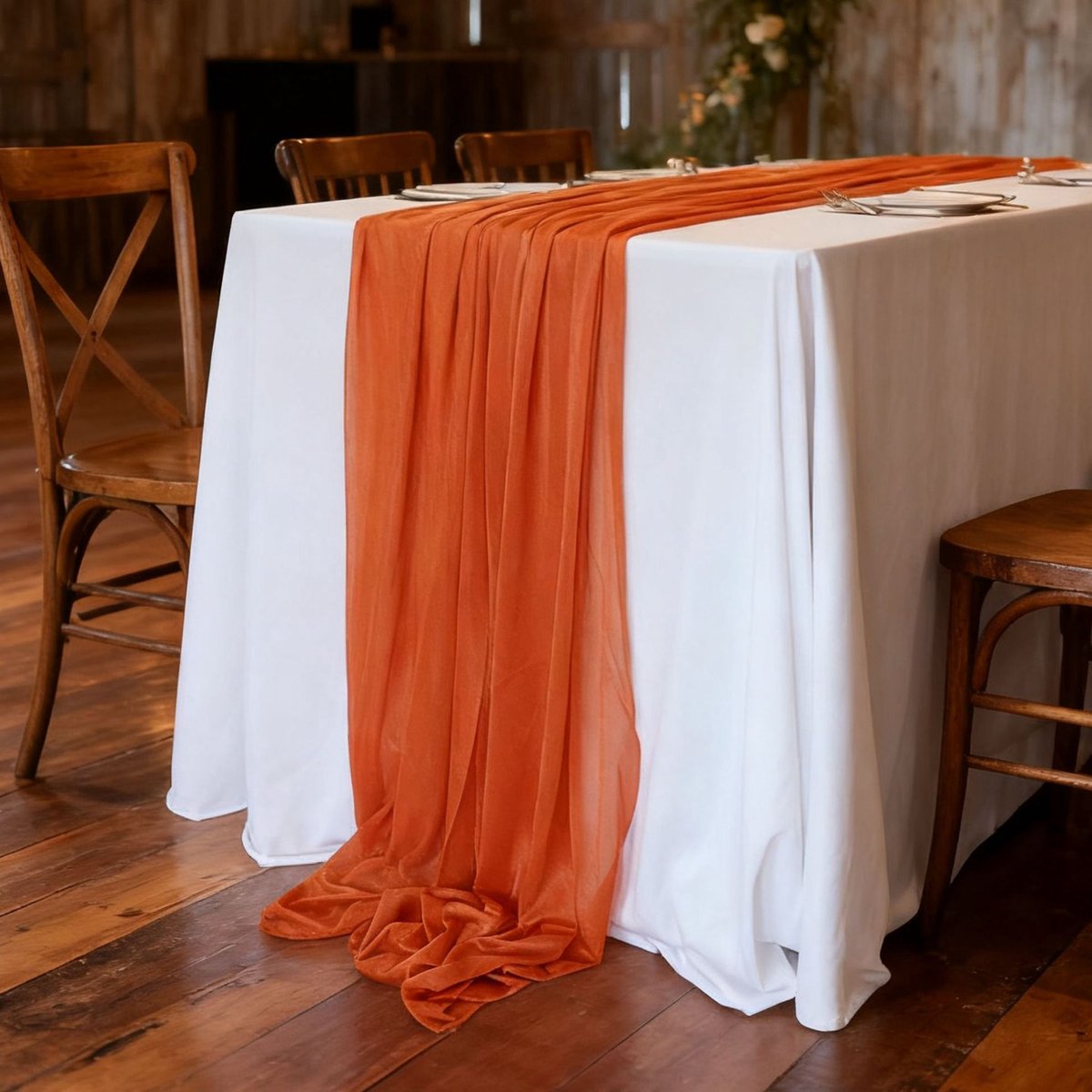 Tafelloper 75 cm x 3 m, Tafelloper, Stof, Tule, Boho-stijl Bruiloft Tafeldecoratie,oranje