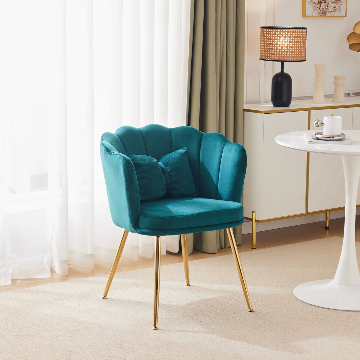 REDOM - Fauteuil - Bloemblaadjesrugleuning En Vlinderkussen - Modern - Voor Woonkamer - Fluweel - Groen