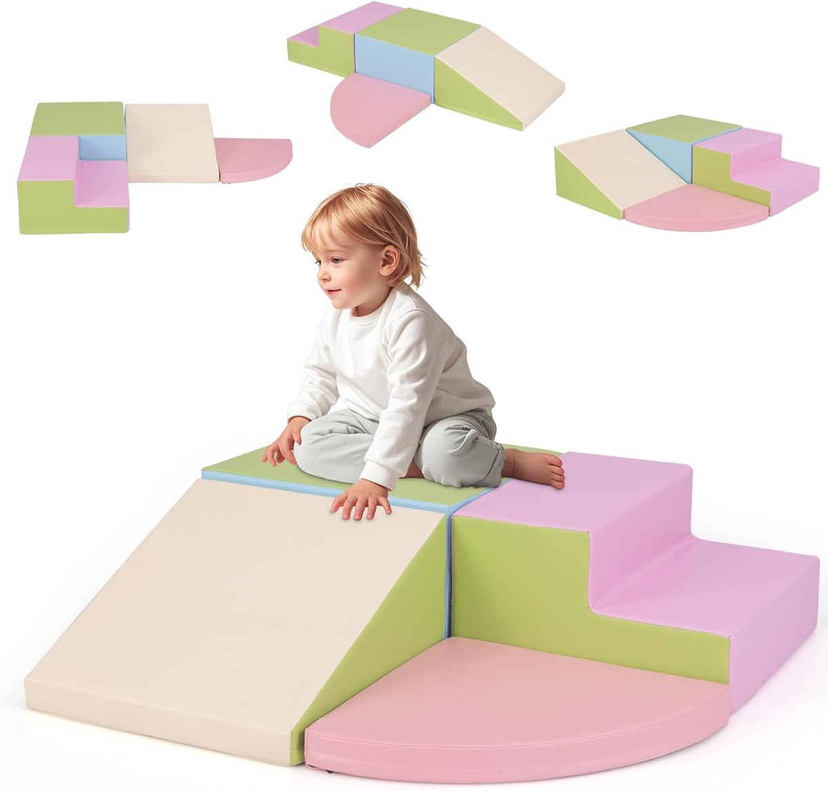 KOMFOTTEU 4 delig Schuimblokken - van kunstleer, EPE - Soft Play Foam Blokken - Reuze Bouwblokken - Montessori-klimblokken - voor kinderen vanaf 3 jaar