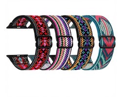 Meerkleurig horloge bandjes set dames heren nylon geweven smartwatch band geschikt voor Apple Watch 42mm (serie 1 / 2 / 3) / 44 mm / 45 mm / 46 mm (serie 10 / 11) / 49 mm (Ultra 1 / 2 / 3) – verstelbare woven band – set van 4 vervangende bandjes