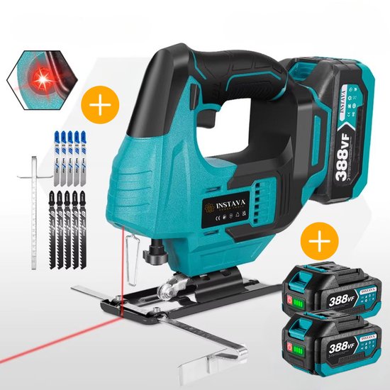 Instava® Decoupeerzaag Accu 18V – Incl. 2 Accu’s – Met Laser & LED – Decoupeerzaag Set...