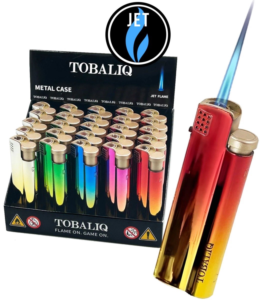 Tobaliq - Display 25 stuks- Turbo Aansteker - Design Shiny Rainbow - Gasbrander - Aansteker - Navulbaar - Stormaansteker - Vuurwerk aansteker - BBQ - Gasaansteker
