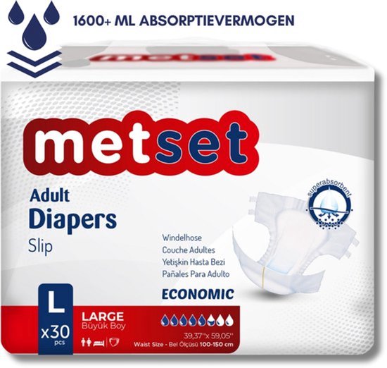 Luiers Voor Volwassenen-Waterdicht-(110-150 cm)Groot-30 Stuks- Dag en Nacht voor Gebruik-Groot Diapers-Day&Night For Use-Large–Pampers Volwassenen,Luiers Volwassenen Incontinentie,Wegwerpluiers voor Matige tot Zware Incontinentie –, Nachtluiers