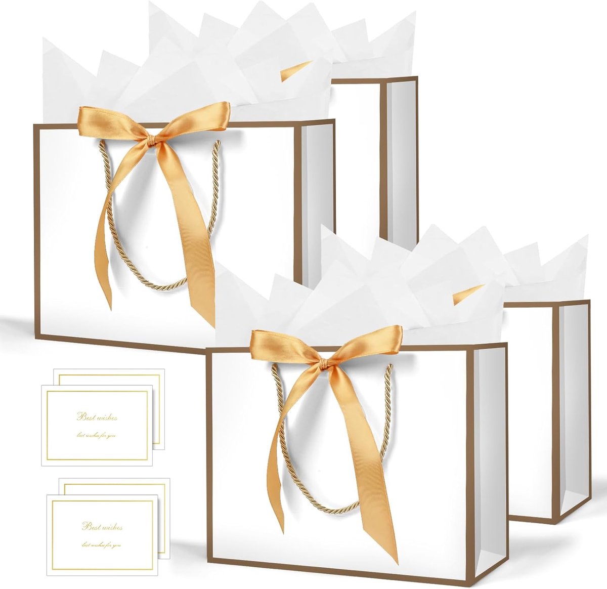 Imperatoris - Geschenktas - Montuur van witgoud - Cadeauverpakking - Cadeaupapier - Cadeautasjes - Papieren Tassen - Gift Bag - Met Handvat - Kraft Tas - 28 x 20 x 10 cm - 4 Stuks