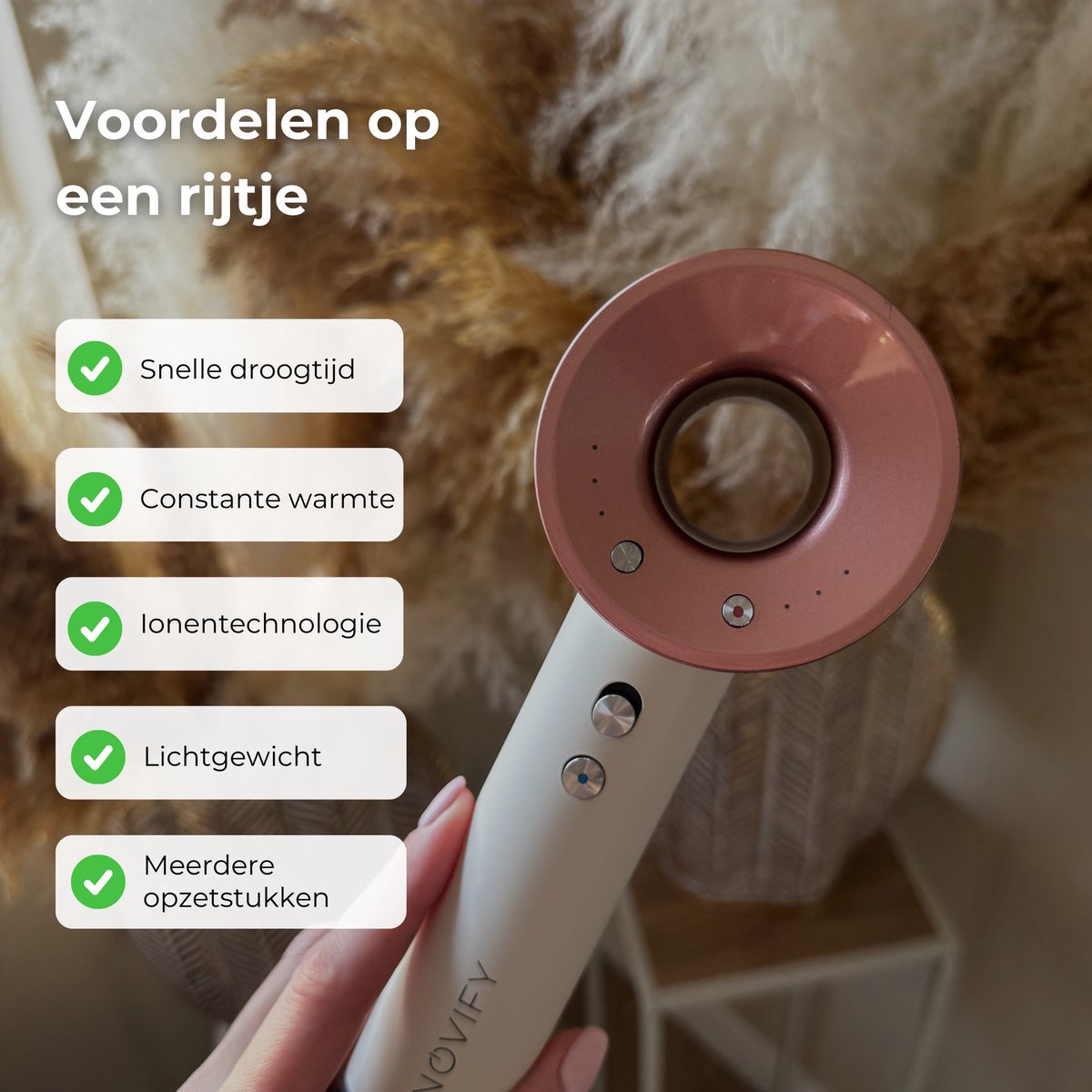 Alpha Sigma NOVIFY® Fohnborstel met 5 Opzetstukken 1500W Beige - afbeelding 2