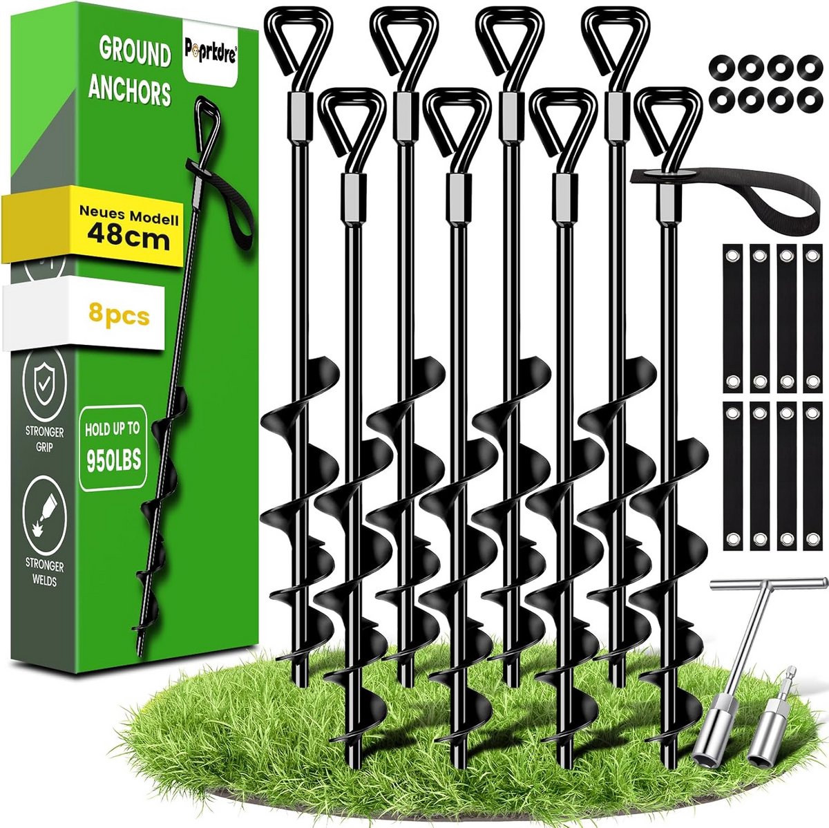 Set van 8 Sterke Grondankers (48 cm) voor Tent, Trampoline en Schaduwdoek - Windzekere Bevestiging