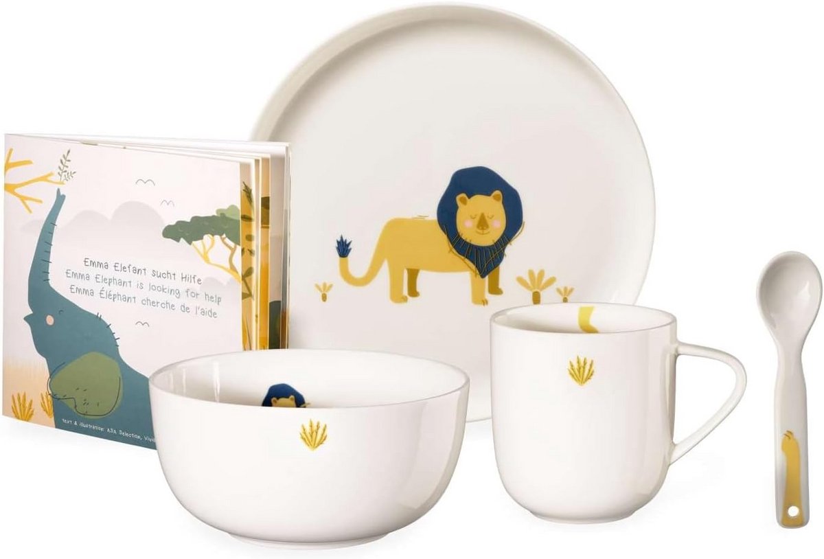 Kinderservies Set van Porselein met Dierenprint en Bijpassend Kinderboek
