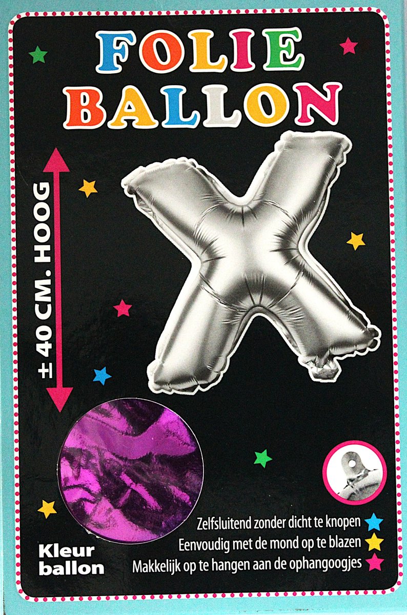 Folieballon - X - Letter Paars - 40cm - Folie - Ballon - Zelfsluitend - Eenvoudig Met Mond Opblazen - Ophangoogjes - Touche Cards