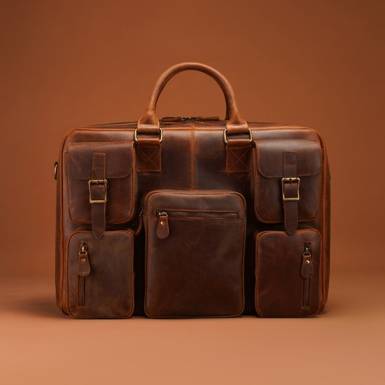 DE LAMASSU® (Kasper) XL Leren Business Tas 17 Inch – Echt Rundleer – Extra Ruim – 180° Openklapbaar – Premium Werk- & Reistas Unisex
