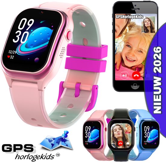 GPSHorlogeKids© - smartwatch kinderen - GPS horloge kind - kleinste model 2026 - kinder smartwatch - 4G videobellen - SOS alarm – veilige zone - klasse tijd - alarm - spatwaterdicht - hartslag - incl. SIM - CURVE roze