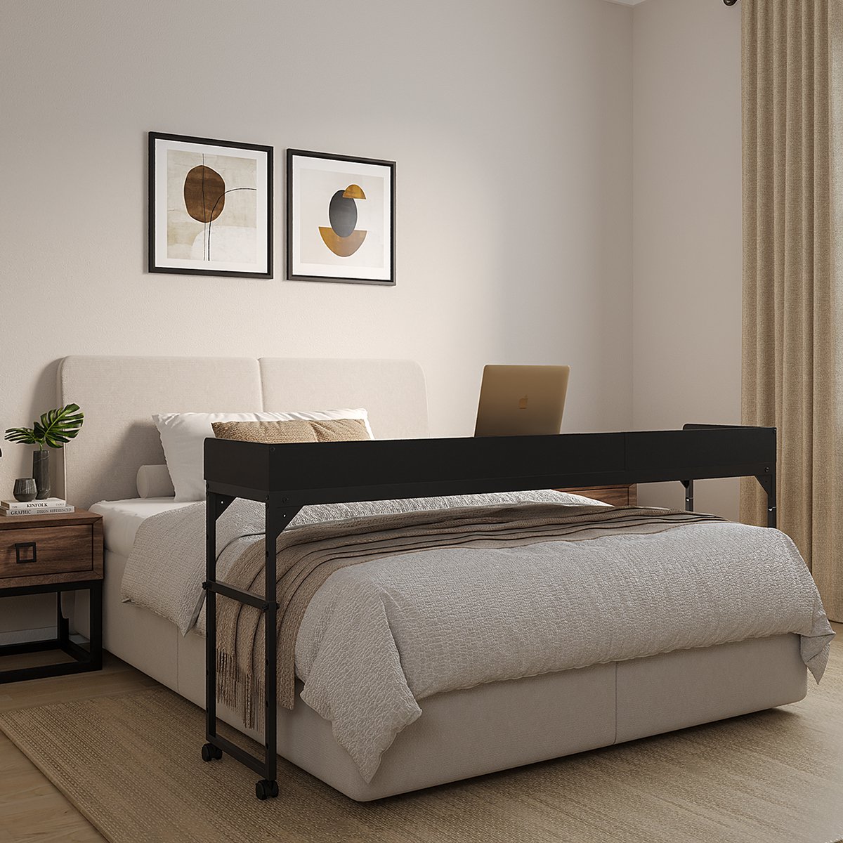 Overbedtafel, nachtkastje voor laptop met wielen, bedzijde eetbladtafel Overbedtafel, nachtkastje voor laptop met wielen, bedzijde eetbladtafel