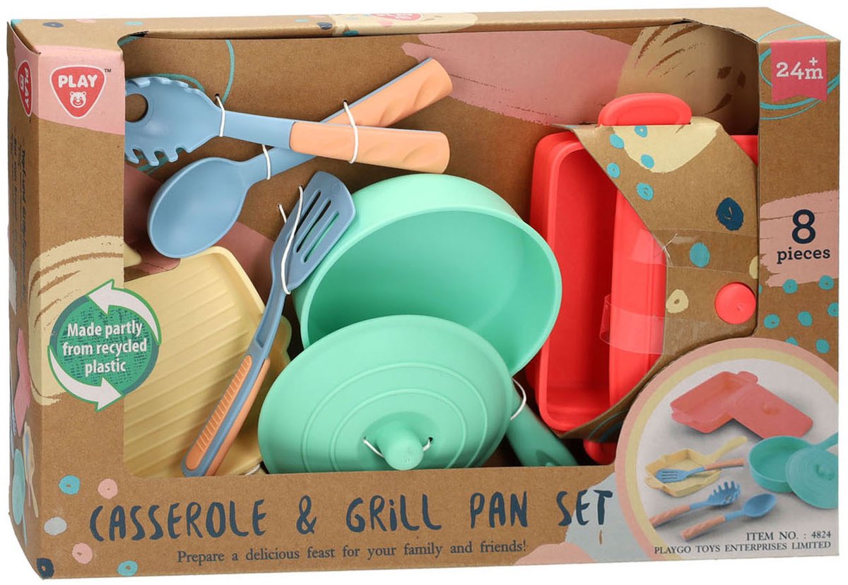 Play braadpan en grillpan speelgoed kookset - 8-delig kinderspeelgoed.