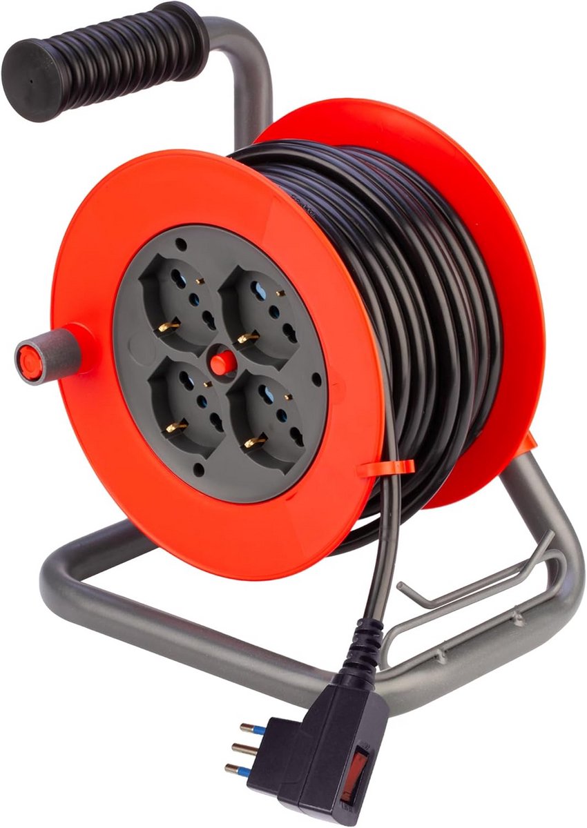 Kabelhaspel Mini 10 m met veiligheidsschakelaar en 4 meervoudige stopcontacten