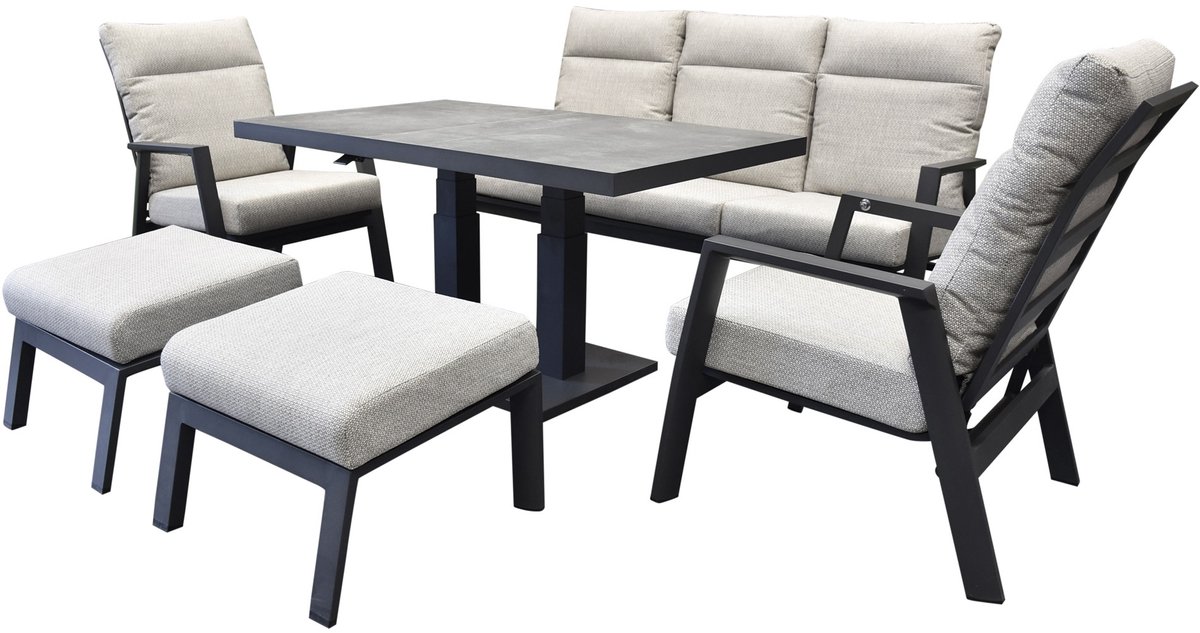 Barolo Pacific stoel bank dining loungeset 6 delig verstelbaar antraciet