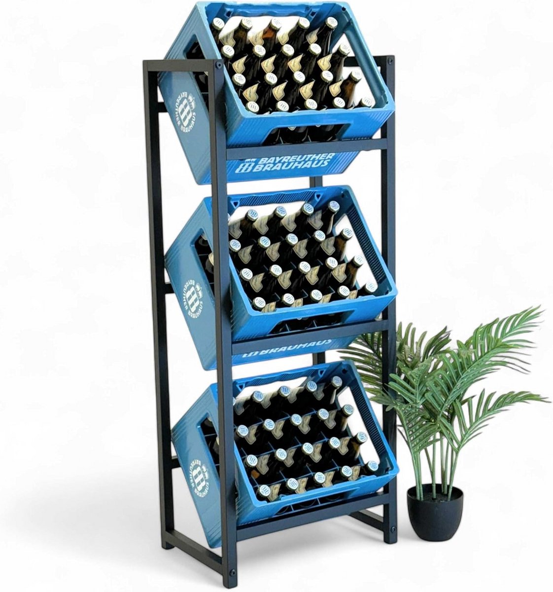 Smal Drankkrattenrek Staand voor 3 Kratten - Metalen Drank Opbergrek - 47 cm Breed