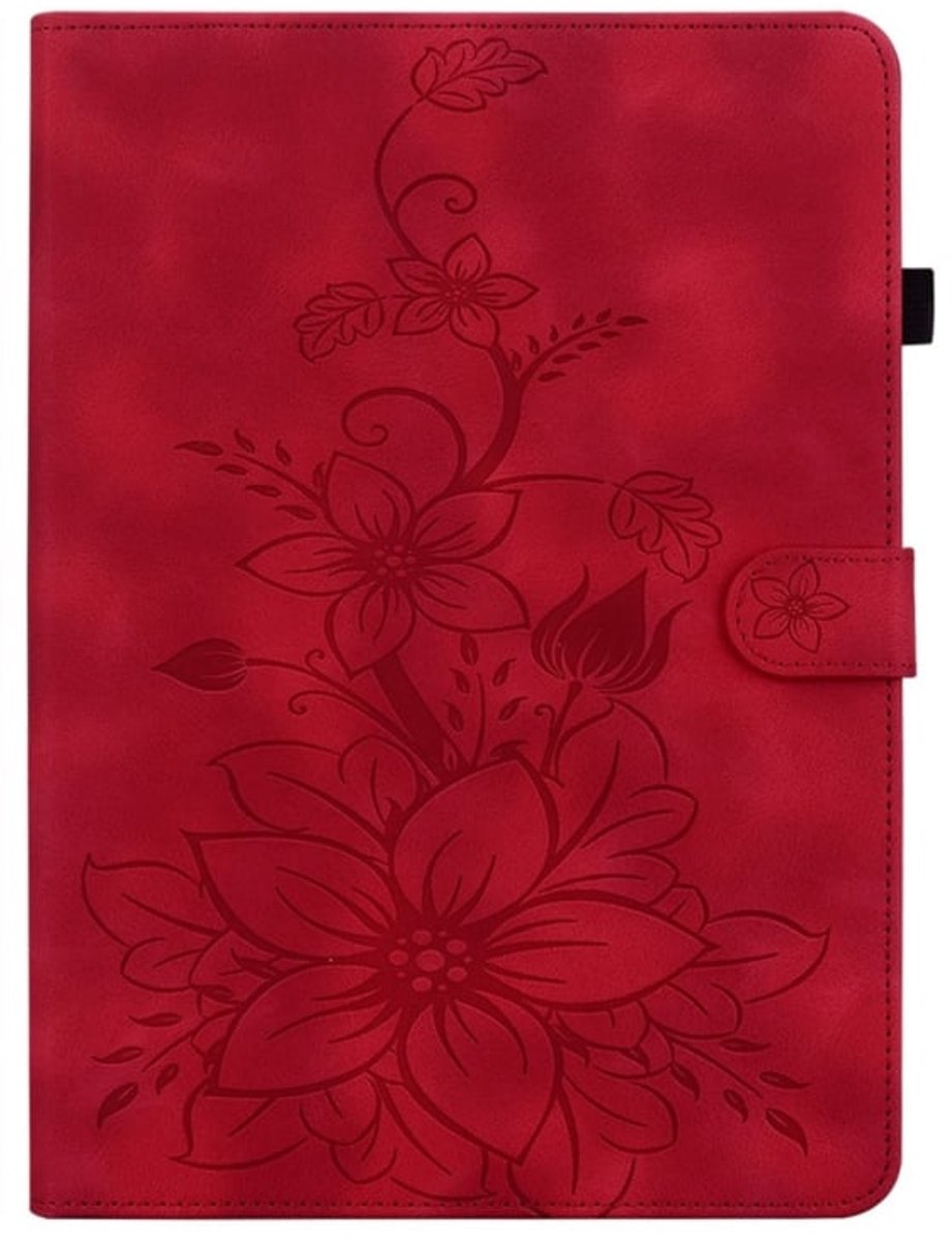 Luxe Bescherm-Etui Hoes Map geschikt voor Samsung Galaxy Tab A9 Plus - 11" - Lelie - Rood