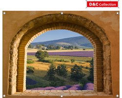 D&C Collection - 130x95 cm - tuinposter - doorkijk - stenen - lavendel - landschap - Frankrijk - Italie omgezoomd met 6 ringen