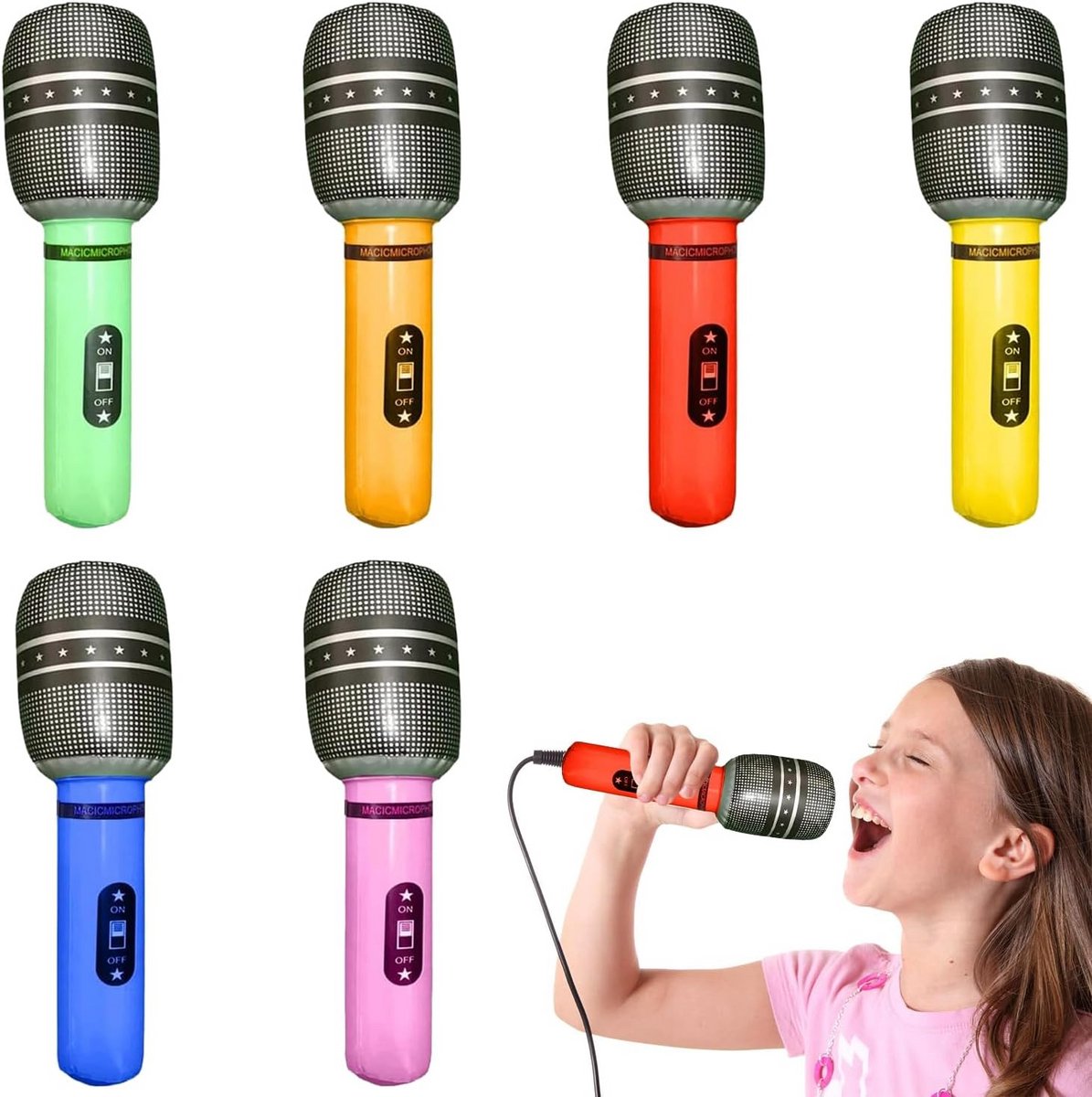 Opblaasbare Microfoon Set (6 Stuks) - Feestartikelen en Verkleedkleding voor Rock & 80s/90s Themafeesten